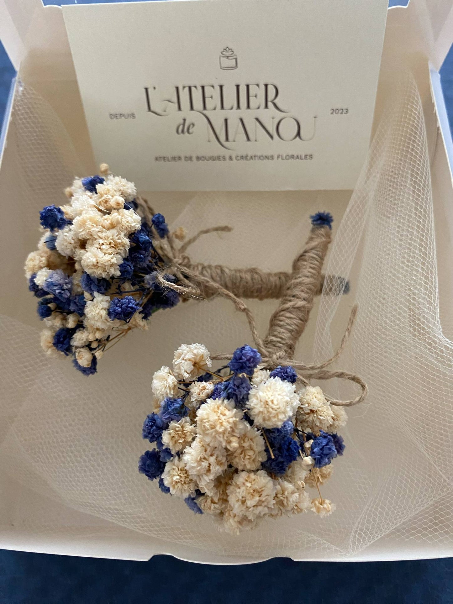 Boutonnière/bracelet de fleurs séchées
